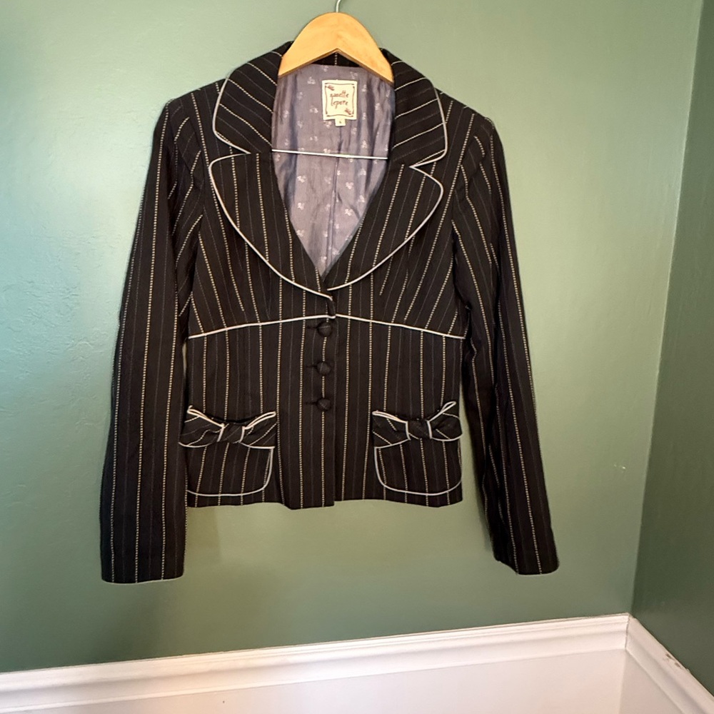 Nanette Lepore Black Pinstripe Blazer with Bows Size 6